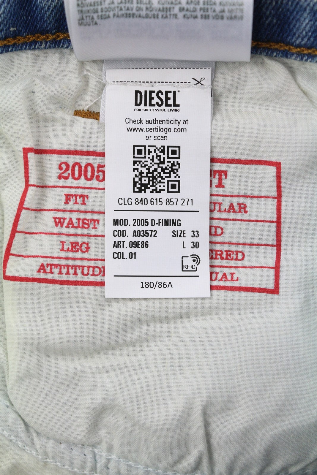 DIESEL 2005 D-Fining 09E86 vyriški džinsai W33/L30 mėlyni, įprasti, RMK 220 £ 
