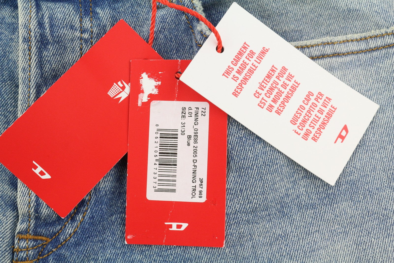 DIESEL 2005 D-Fining 09E86 vyriški džinsai W31/L30 mėlyni, įprasti, RMK 220 £ 