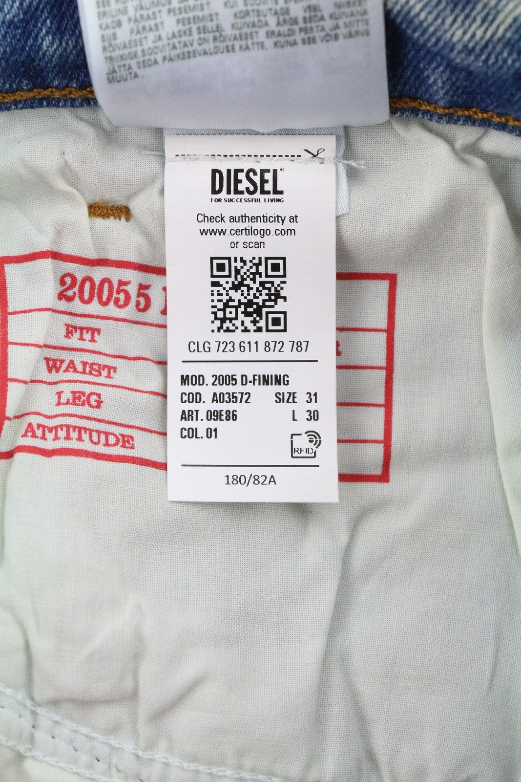 DIESEL 2005 D-Fining 09E86 vyriški džinsai W31/L30 mėlyni, įprasti, RMK 220 £ 