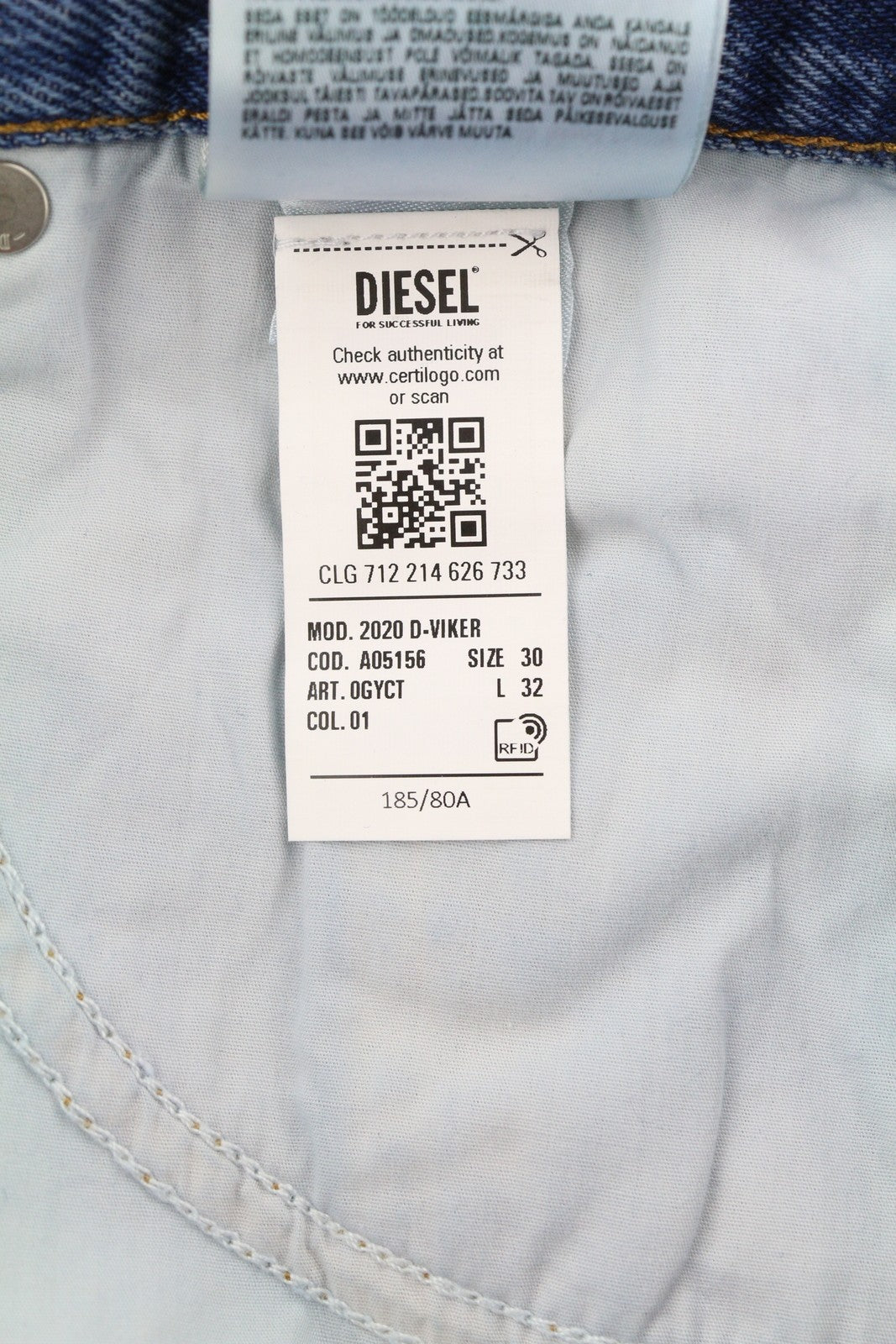 DIESEL 2020 D-Viker 0GYCT Men Jeans W30/L32 Blue Faded Regular Fit RRP£190