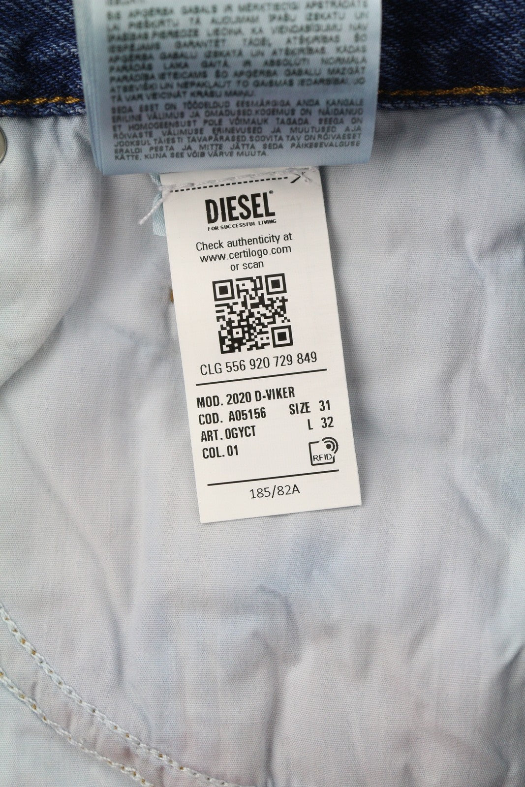 DIESEL 2020 D-Viker 0GYCT Men Jeans W31/L32 Blue Regular Straight RRP£190