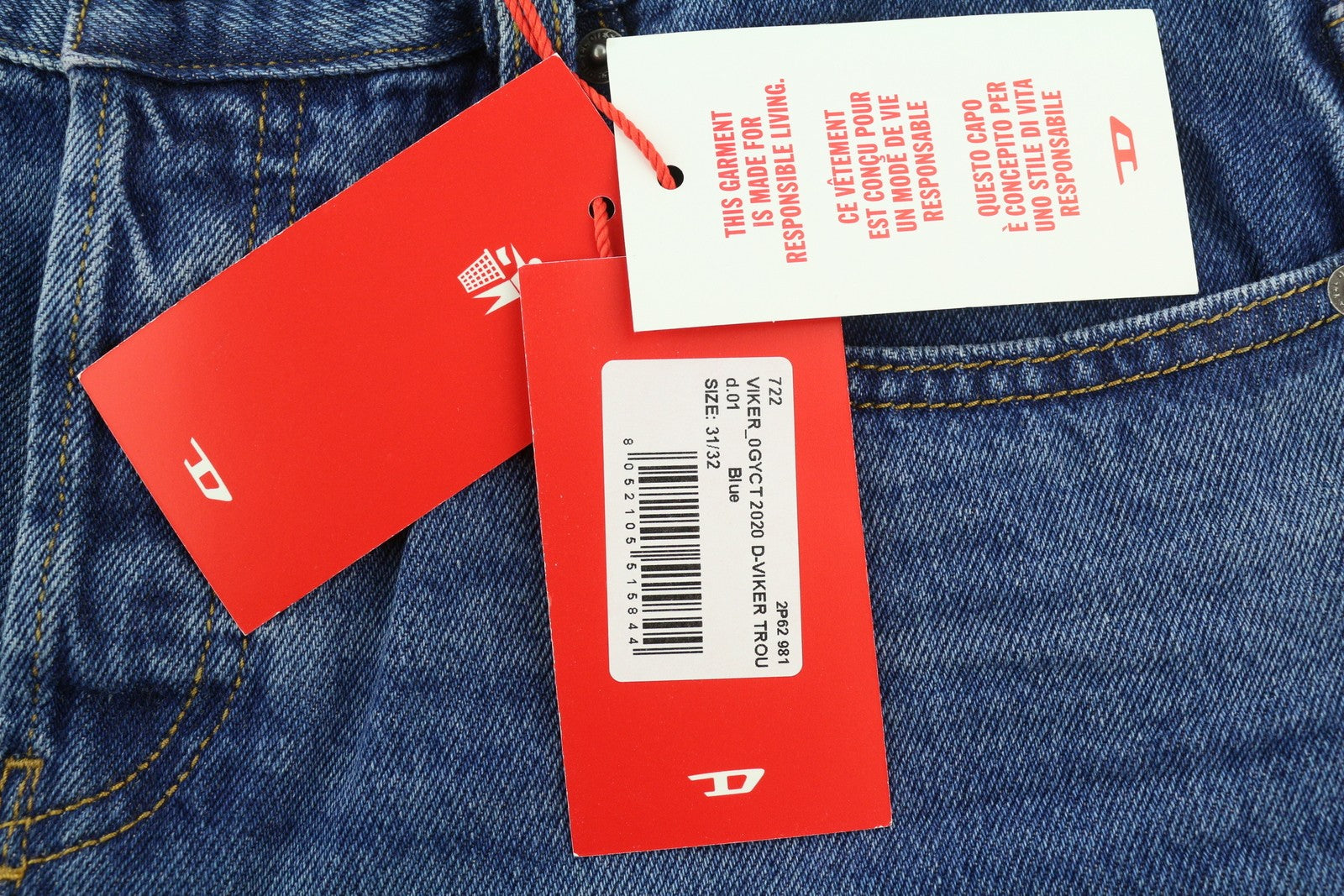 DIESEL 2020 D-Viker 0GYCT Men Jeans W31/L32 Blue Regular Straight RRP£190