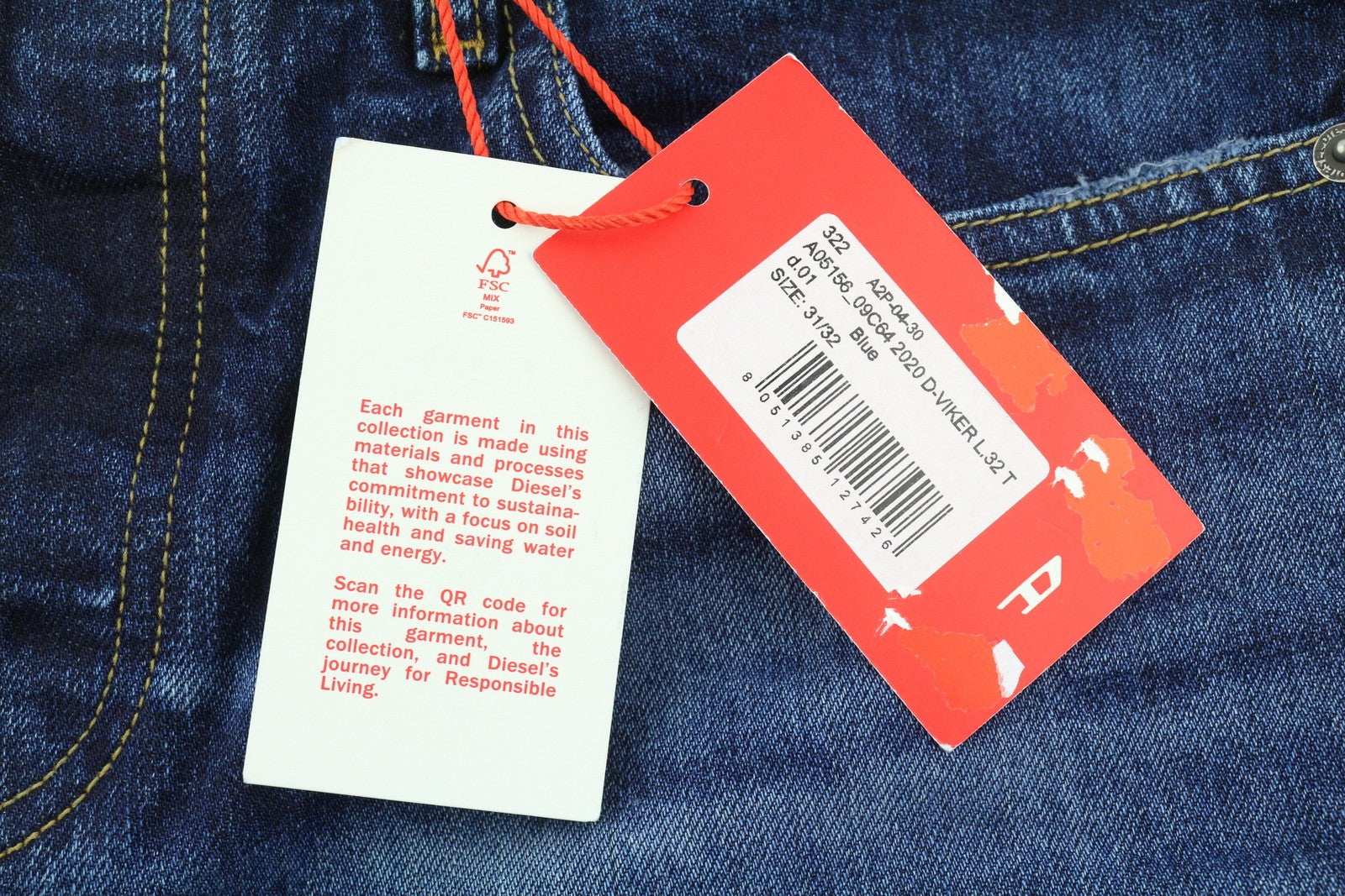 DIESEL 2020 D-Viker 09C64 Men Jeans W31/L32 Blue Faded Regular Straight RRP€225