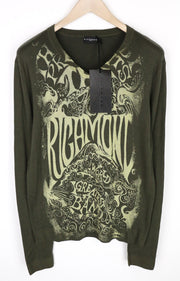 RICHMOND vyriškas 50 dydžio žalias vilnonis megztinis su logotipu ilgomis rankovėmis 