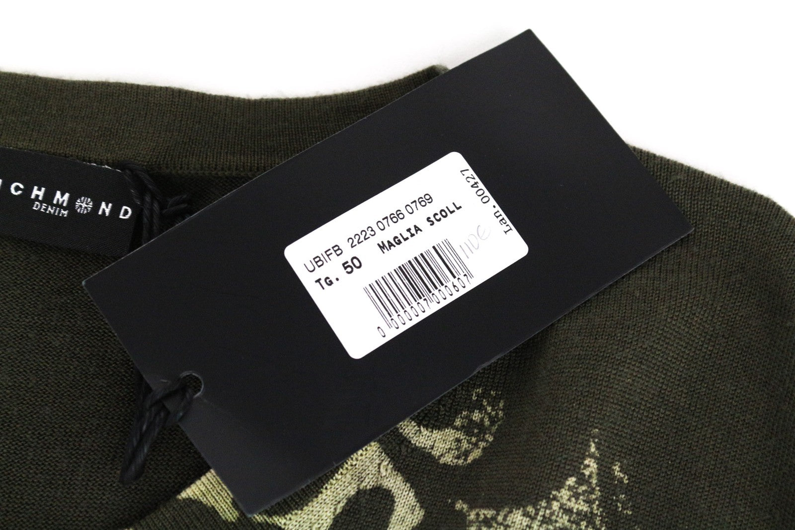 RICHMOND vyriškas 50 dydžio žalias vilnonis megztinis su logotipu ilgomis rankovėmis 