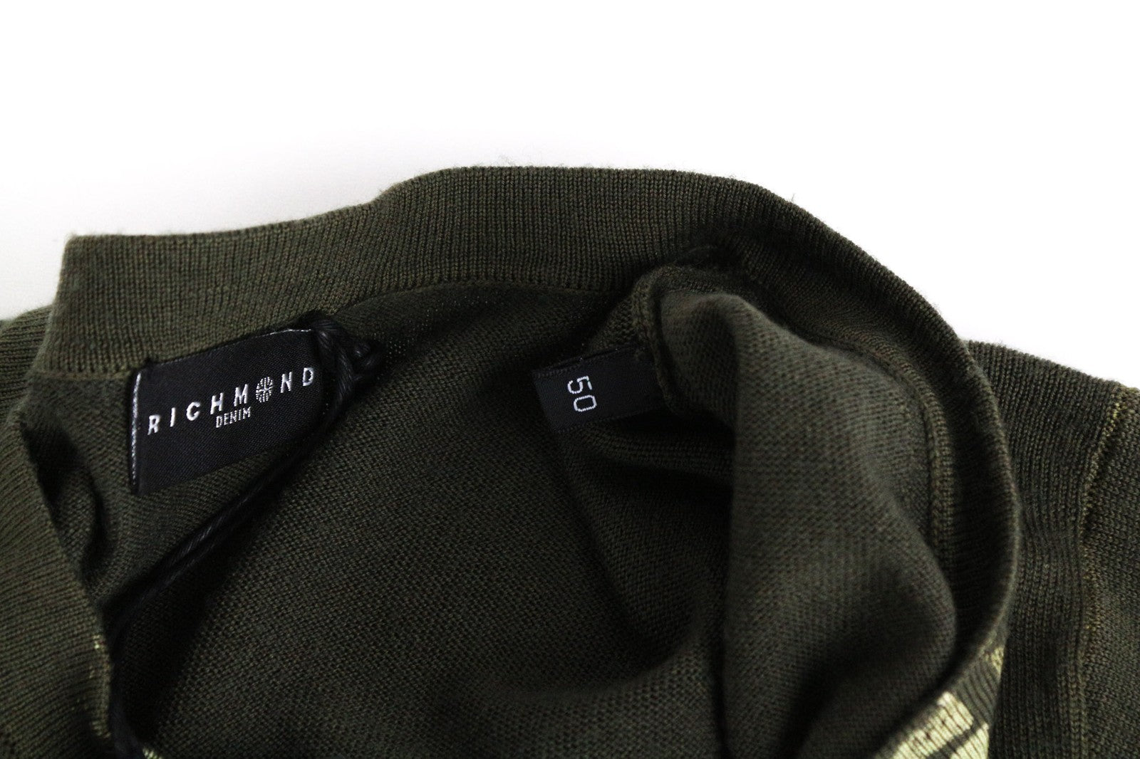 RICHMOND vyriškas 50 dydžio žalias vilnonis megztinis su logotipu ilgomis rankovėmis 