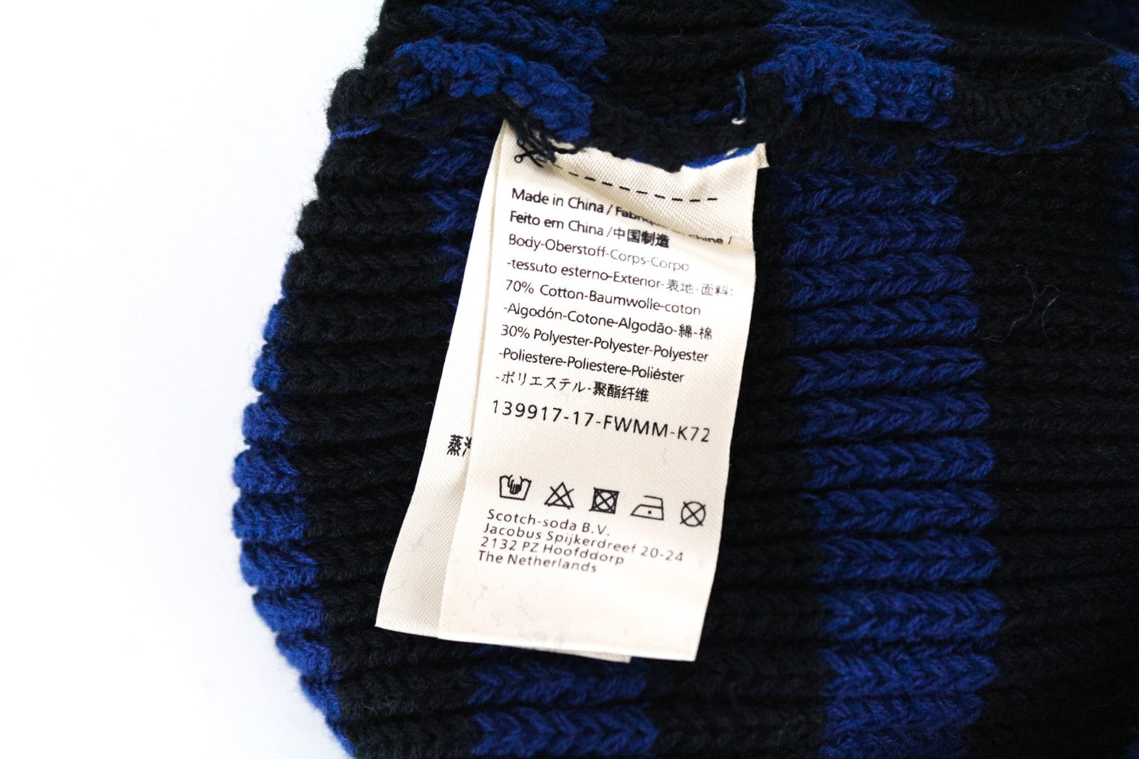 SCOTCH & SODA Men's OS Blue Wool Cotton 2x Beanie Hat Striped Winter Warm