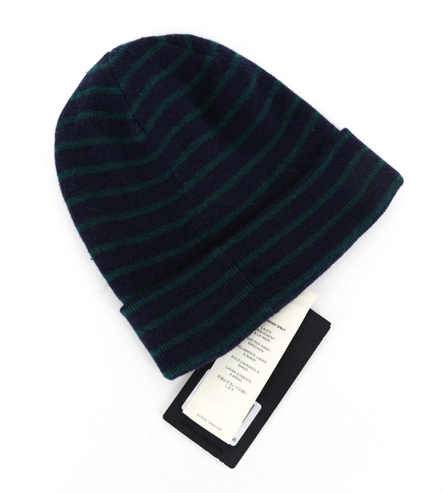 SCOTCH & SODA Men's OS Blue Wool Cotton 2x Beanie Hat Striped Winter Warm