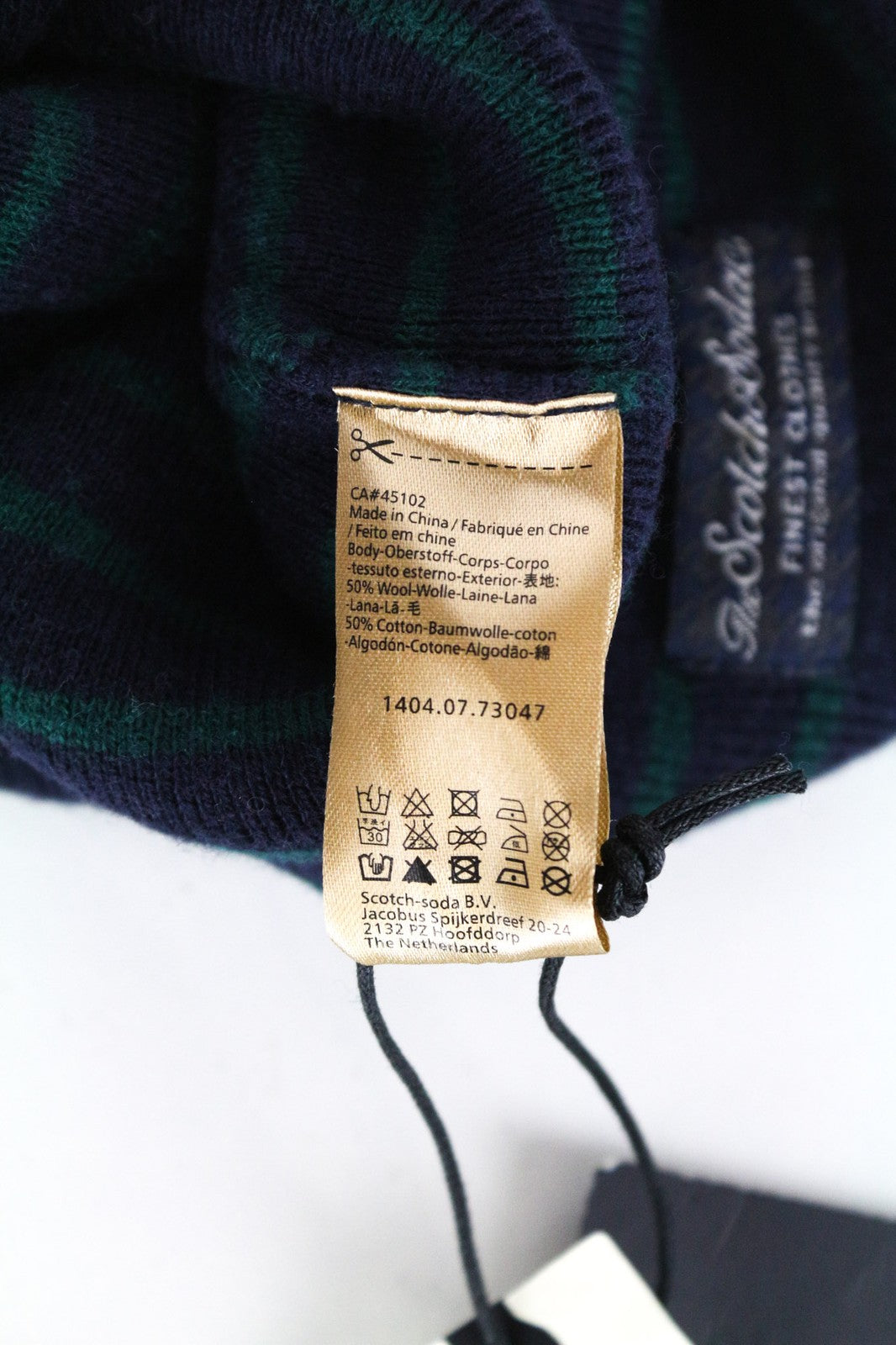 SCOTCH & SODA Men's OS Blue Wool Cotton 2x Beanie Hat Striped Winter Warm