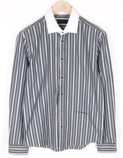 RICHMOND Men's M/L Grey Blue Cotton Blend Shirt w/ Stretch Stripes