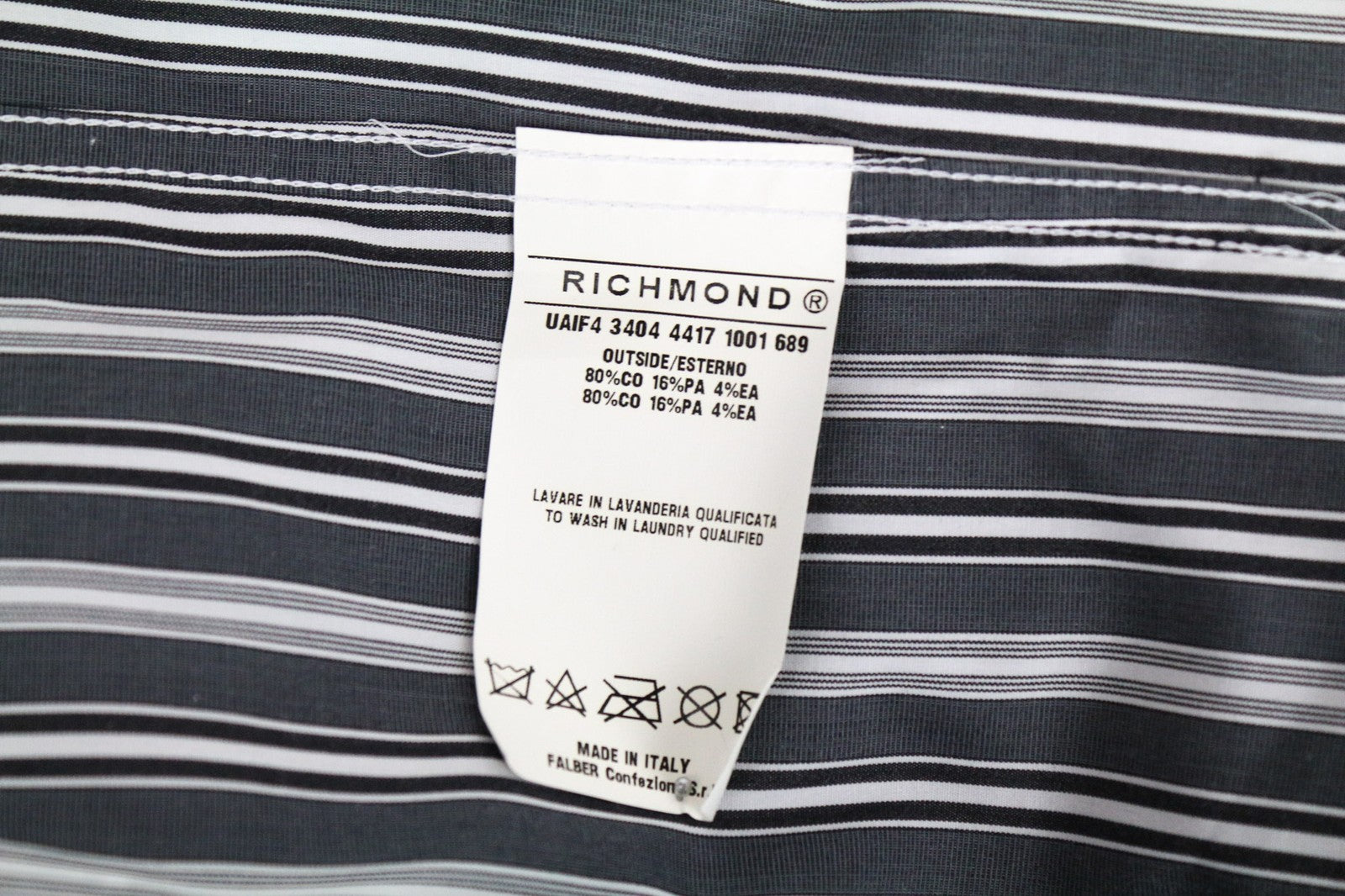 RICHMOND Men's M/L Grey Blue Cotton Blend Shirt w/ Stretch Stripes