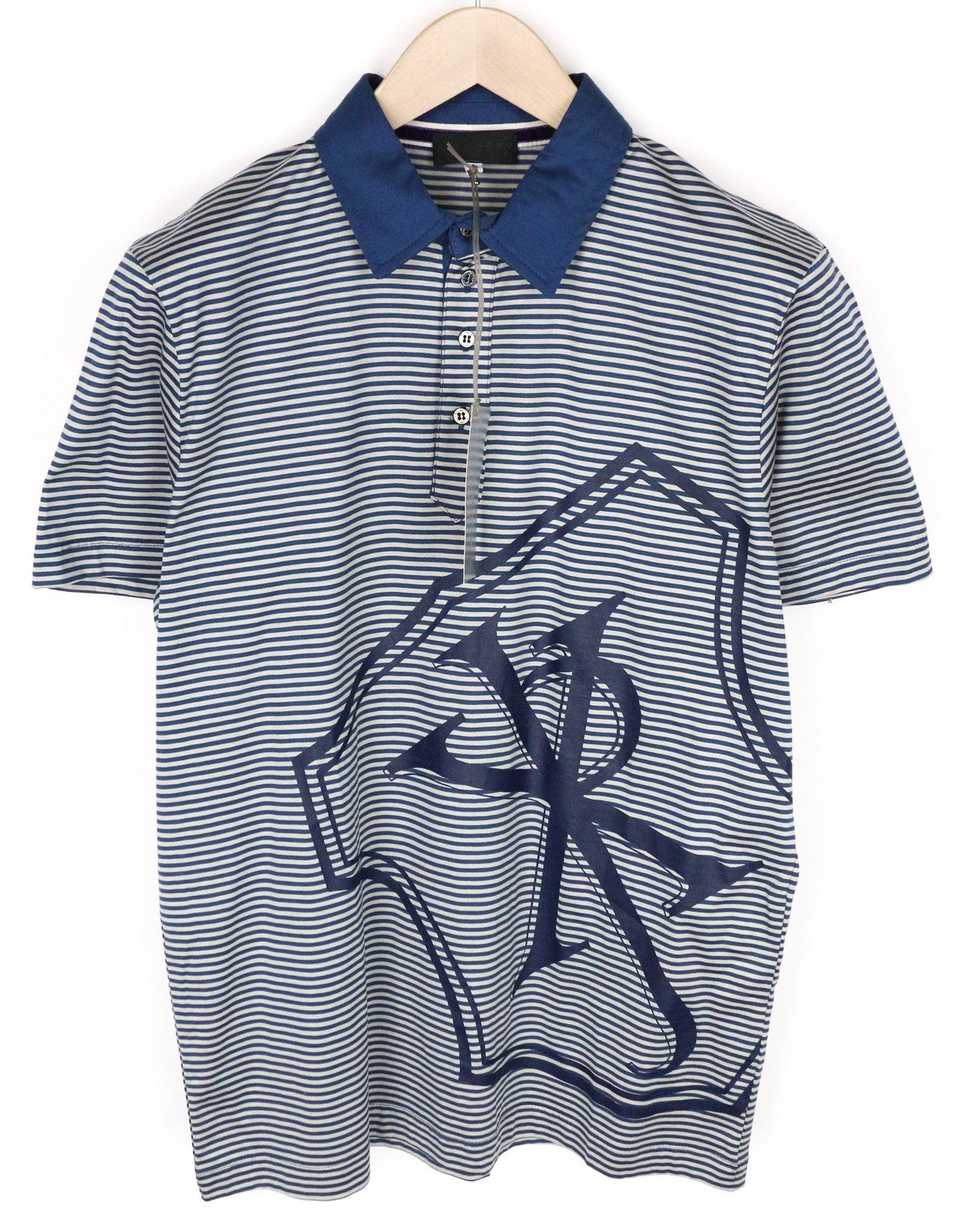 RICHMOND Men's L Blue Cotton Short Sleeve Polo Shirt with Stripe Design
