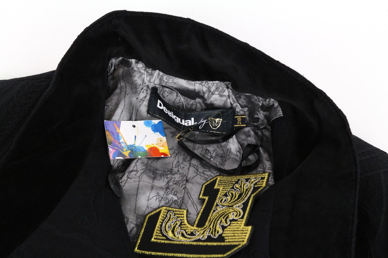 DESIGUAL Innocense moteriškas paltas ~38 juodas vilnos ir medvilnės mišinio dvigubas priekis