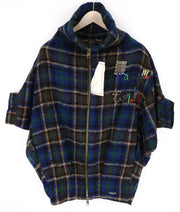 DESIGUAL moteriška EU36 mėlynai žalia trumpomis rankovėmis languota vilnos mišinio striukė su užtrauktuku 