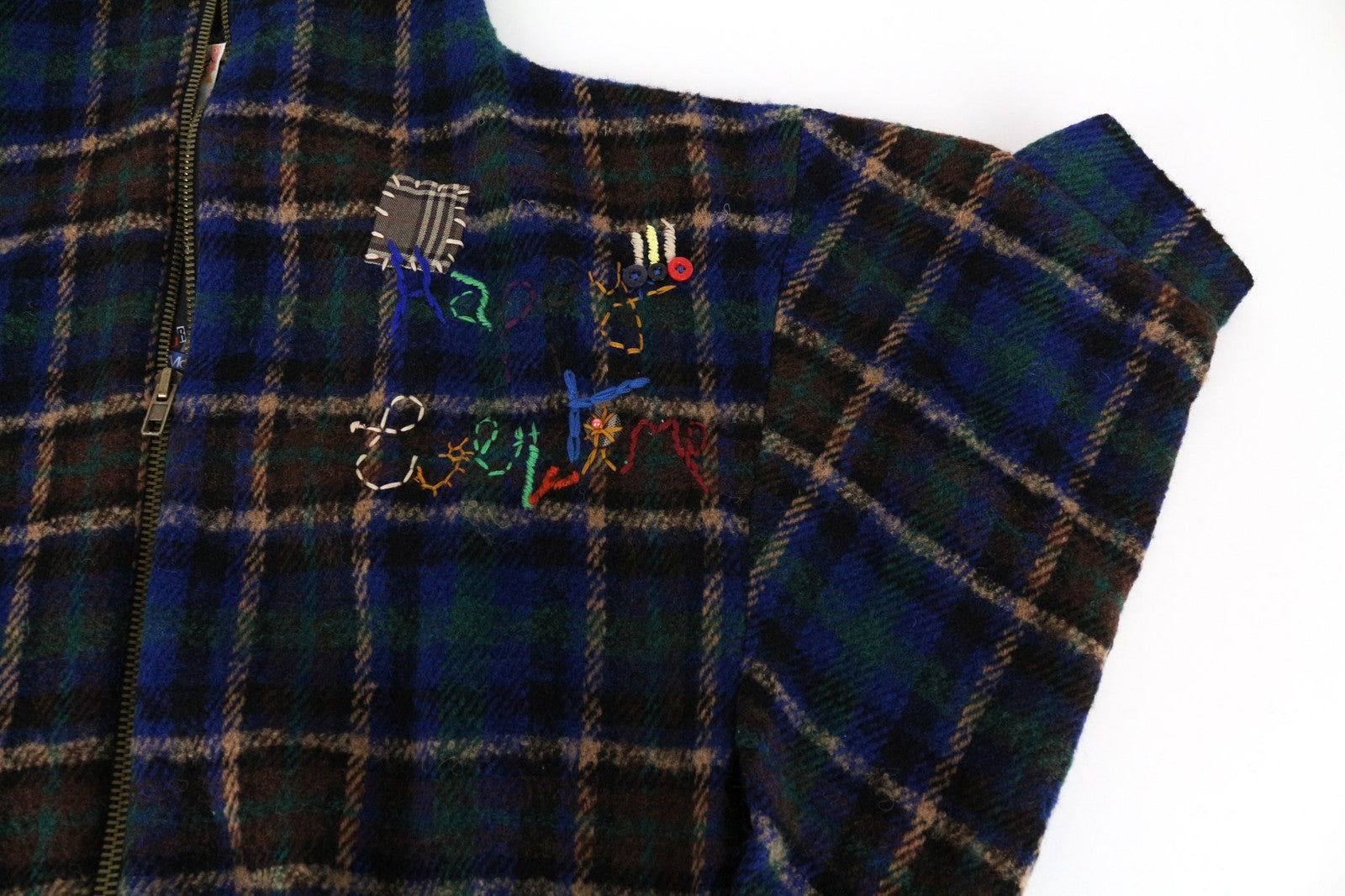 DESIGUAL moteriška EU36 mėlynai žalia trumpomis rankovėmis languota vilnos mišinio striukė su užtrauktuku 