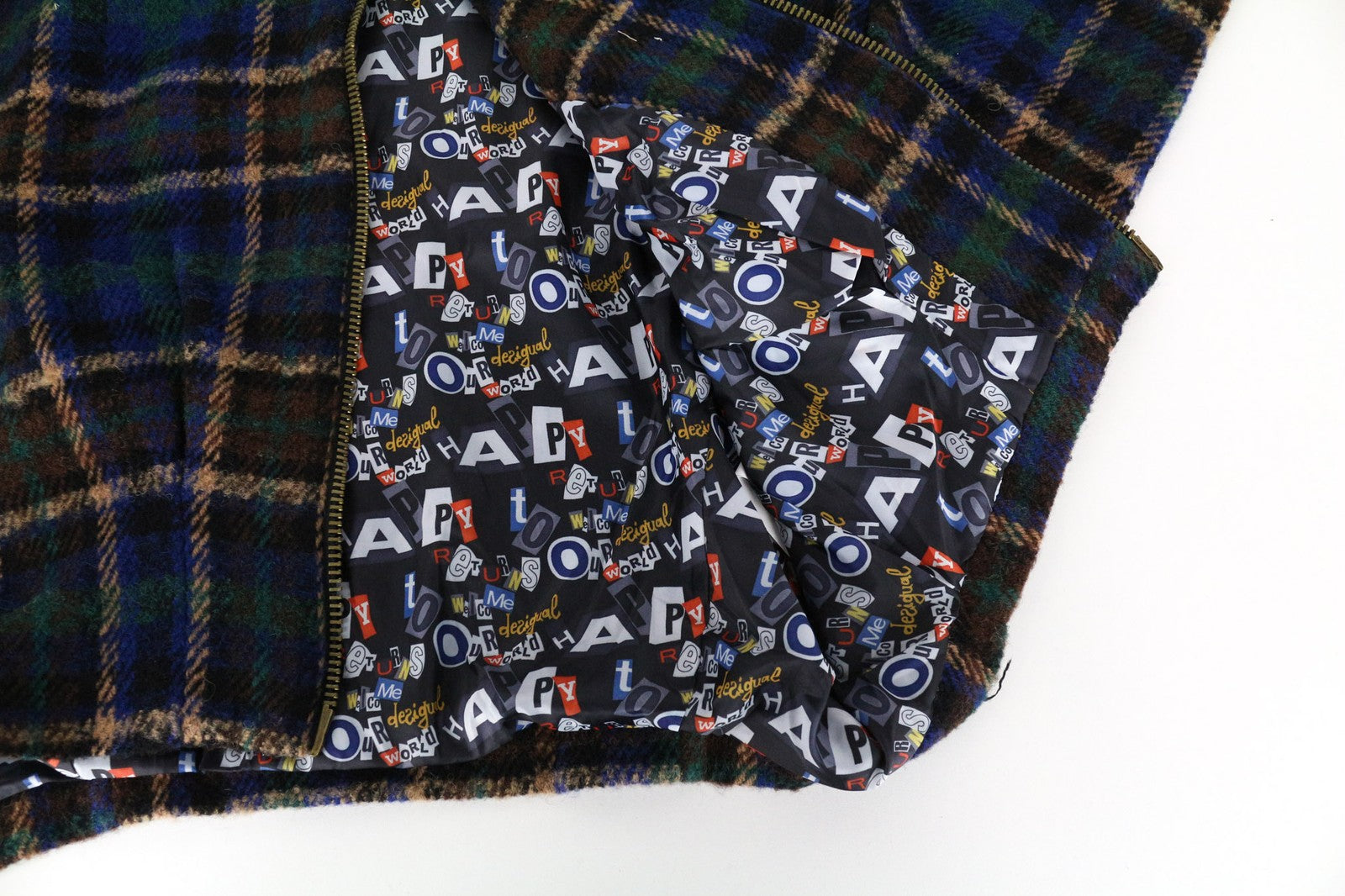 DESIGUAL moteriška EU36 mėlynai žalia trumpomis rankovėmis languota vilnos mišinio striukė su užtrauktuku 