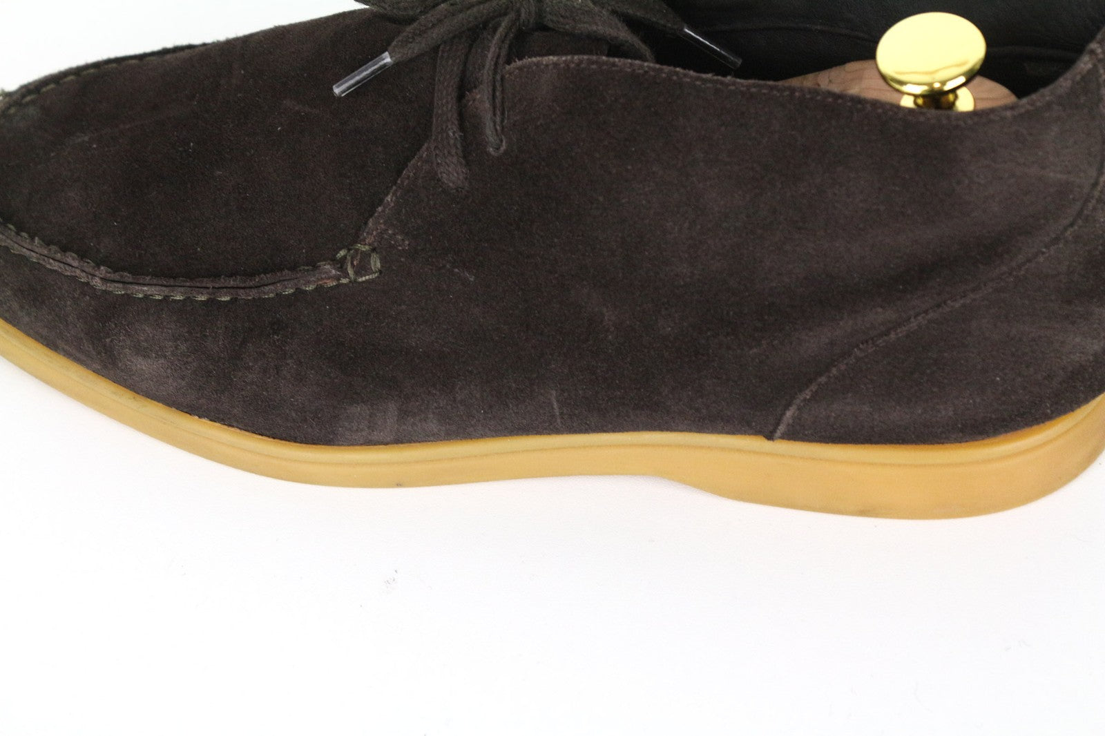 SUITSUPPLY vyriški tamsiai rudi zomšiniai odiniai aukštakulniai bateliai su nėriniuotais raštais, EU44 dydis 