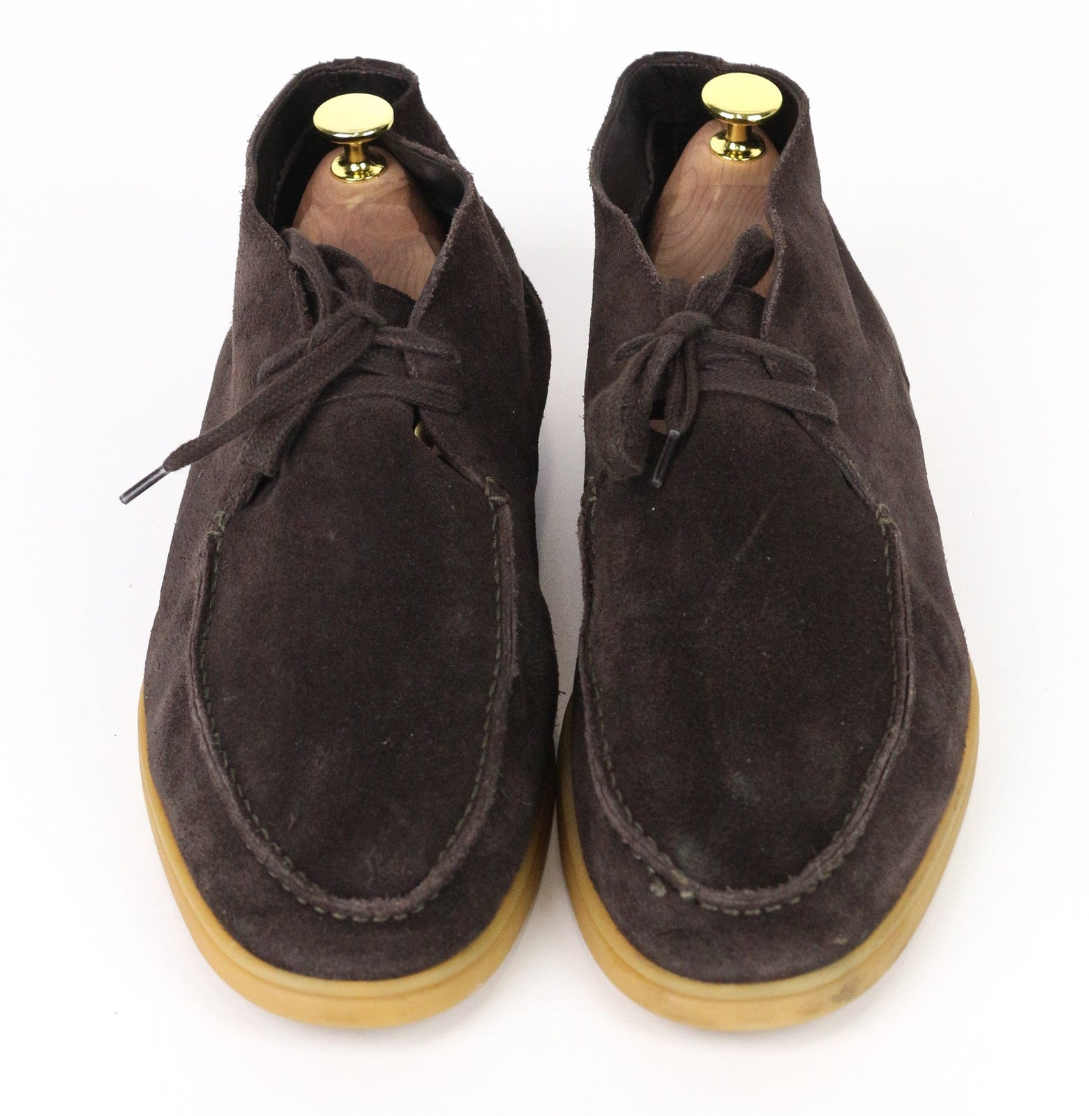 SUITSUPPLY vyriški tamsiai rudi zomšiniai odiniai aukštakulniai bateliai su nėriniuotais raštais, EU44 dydis 