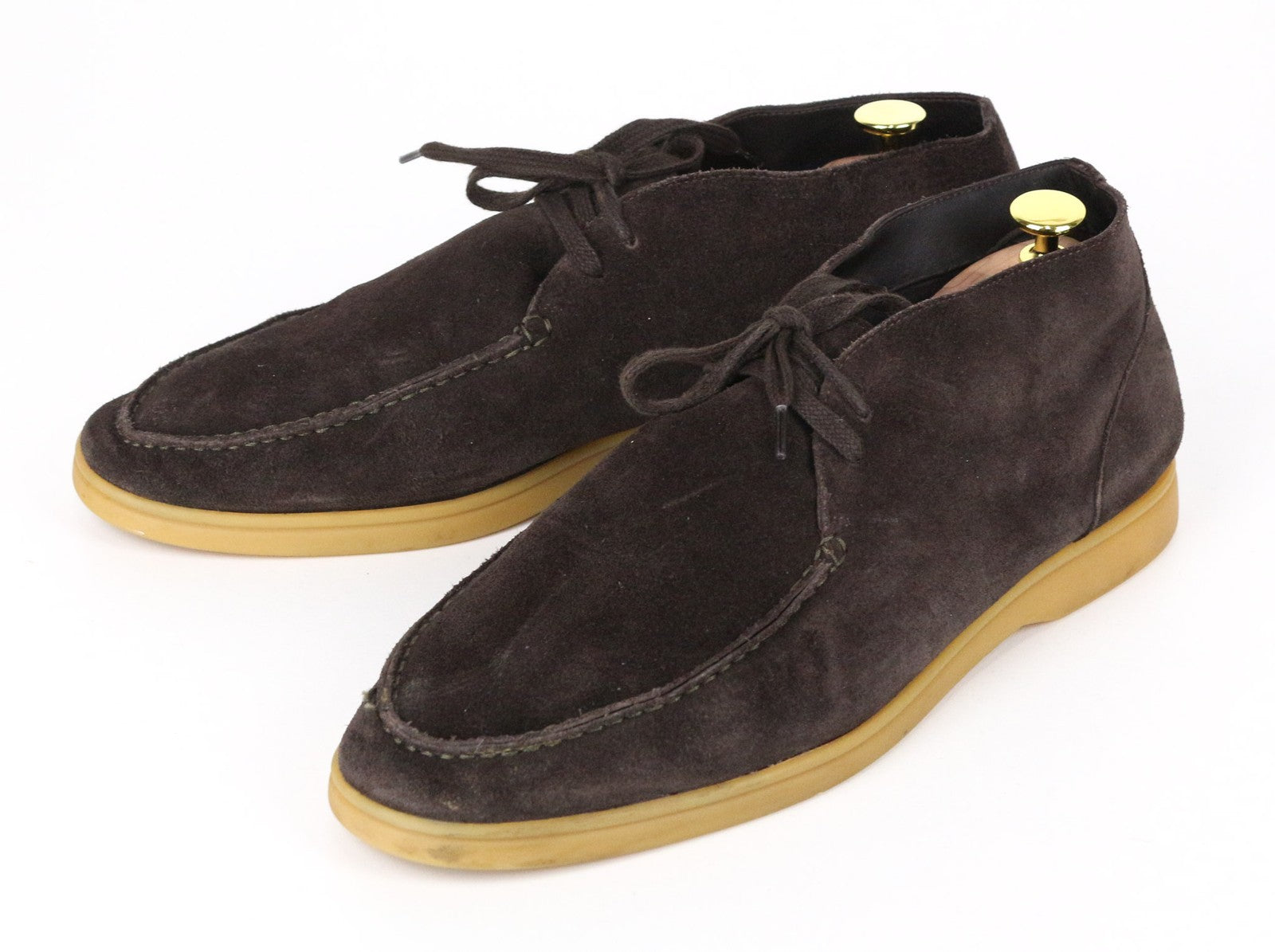 SUITSUPPLY vyriški tamsiai rudi zomšiniai odiniai aukštakulniai bateliai su nėriniuotais raštais, EU44 dydis 