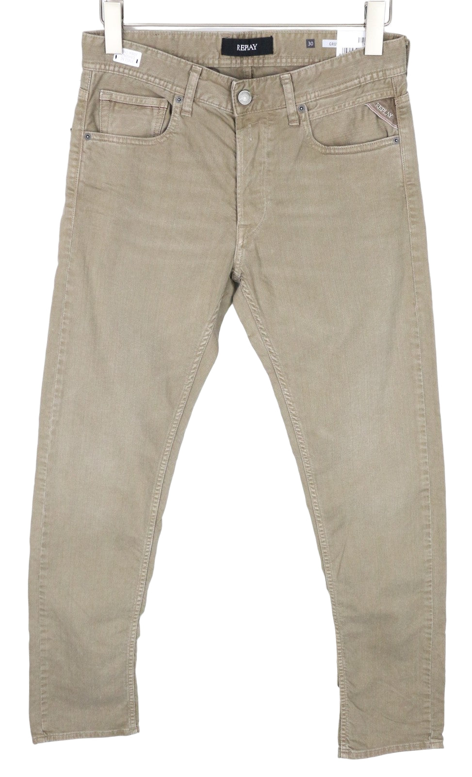 REPLAY Grover vyriški W30/L34 rudi tiesaus kirpimo medvilniniai tamprūs džinsai su sagomis 