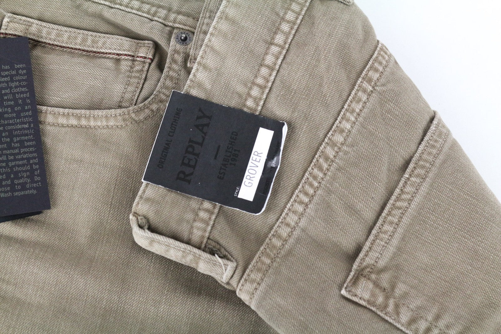 REPLAY Grover vyriški W30/L34 rudi tiesaus kirpimo medvilniniai tamprūs džinsai su sagomis 