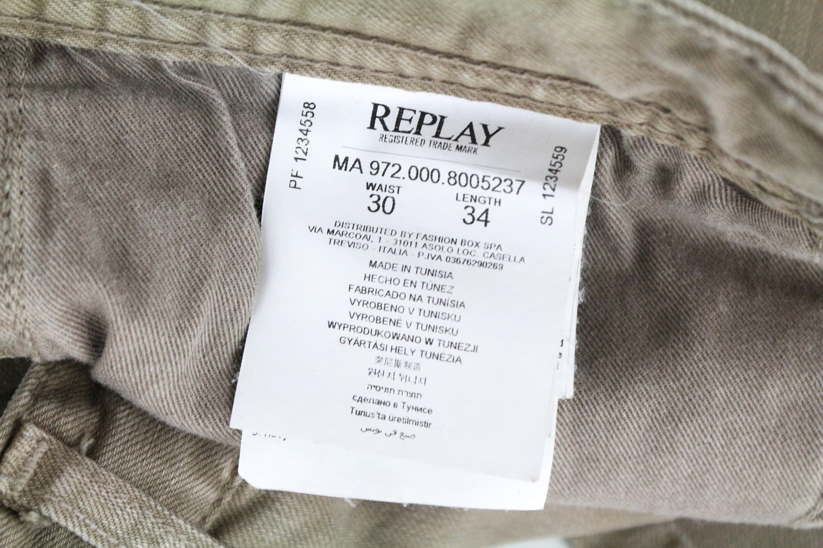 REPLAY Grover vyriški W30/L34 rudi tiesaus kirpimo medvilniniai tamprūs džinsai su sagomis 