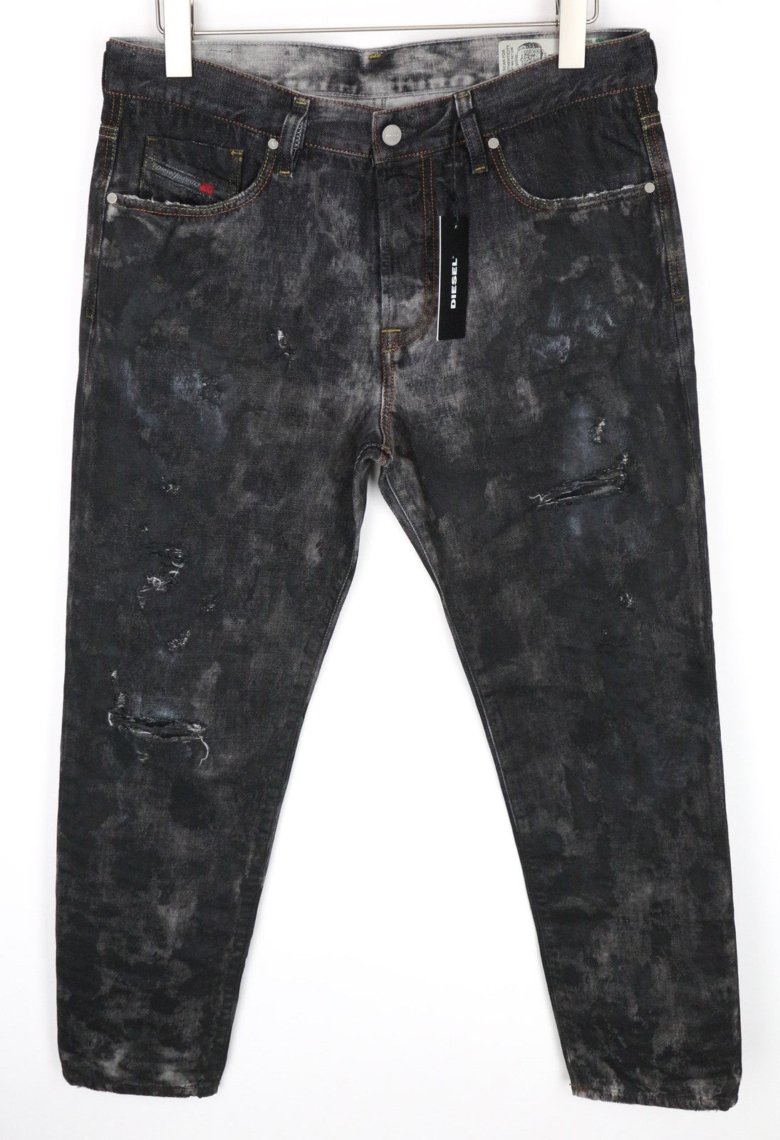 DIESEL Mharky 084WG vyriški pilki W34/L34 plėšyti aptempti grynos medvilnės džinsai 