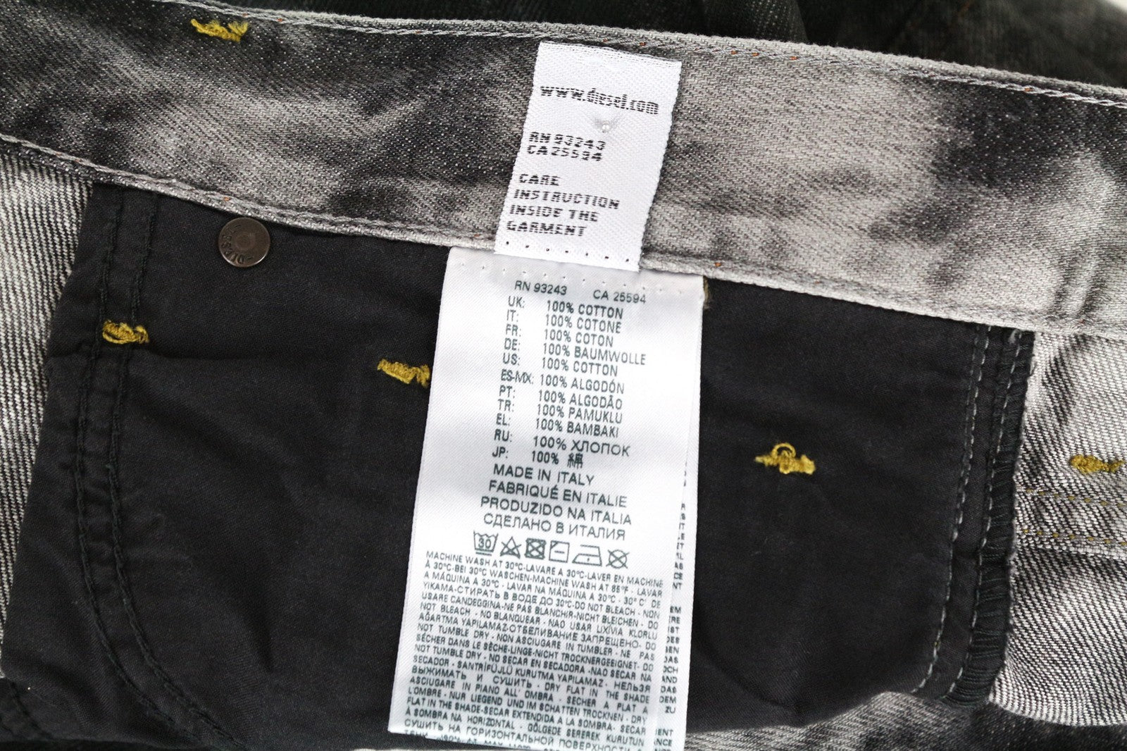 DIESEL Mharky 084WG vyriški pilki W34/L34 plėšyti aptempti grynos medvilnės džinsai 