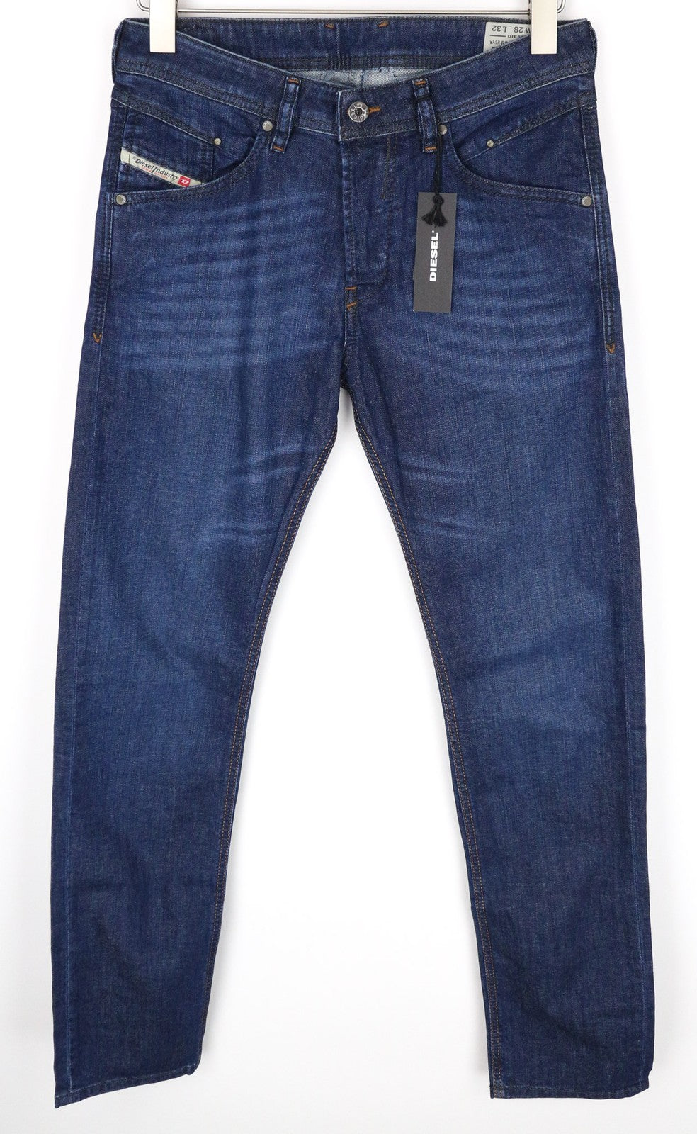 DIESEL Belther-R R845B vyriški W28/L32 siaurėjantys mėlyni medvilniniai džinsai su skalbto audinio efektu 