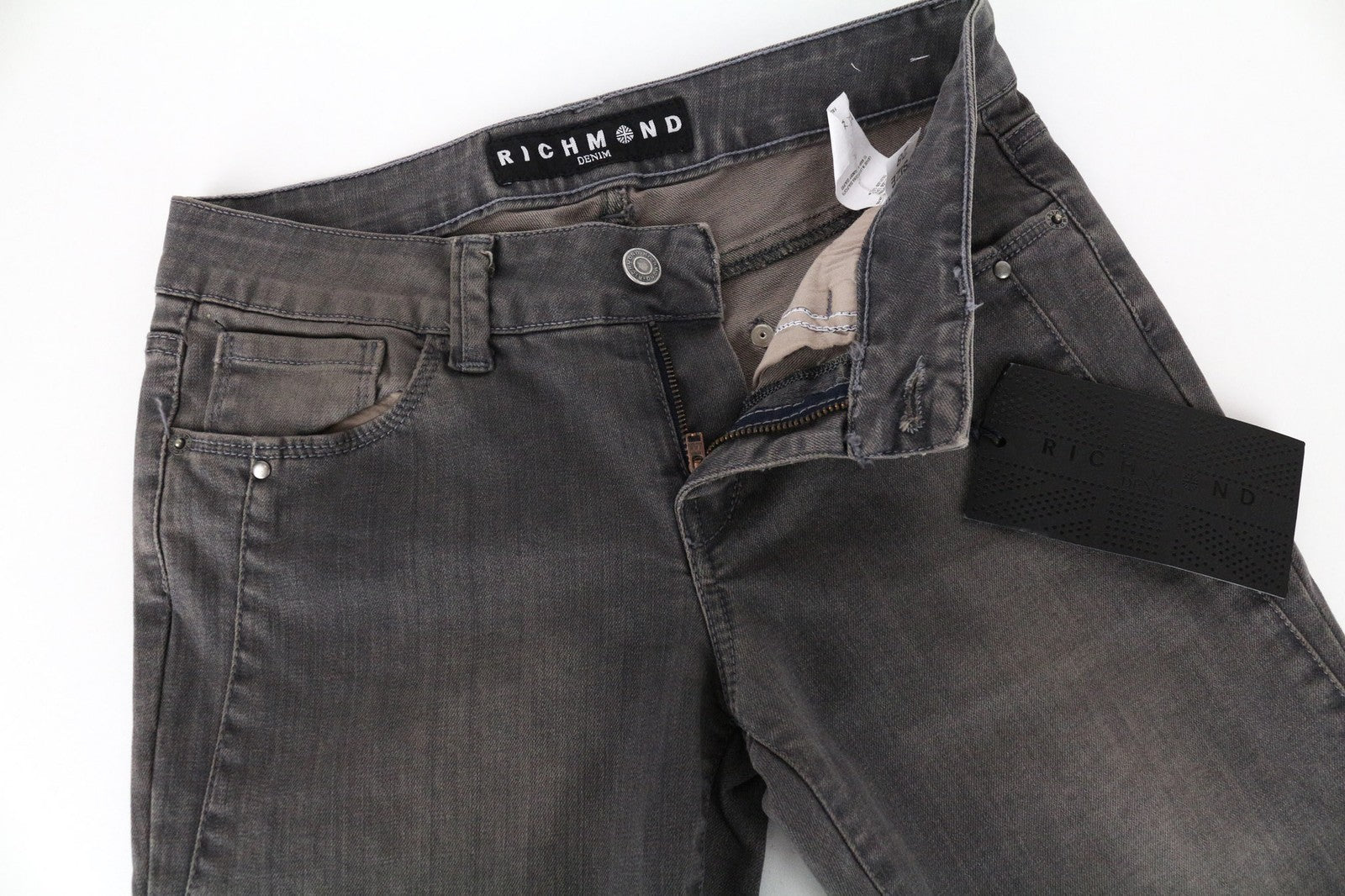 RICHMOND vyriški džinsai 28 pilki, prigludusio kirpimo, tamprūs džinsai su skalbta apdaila 