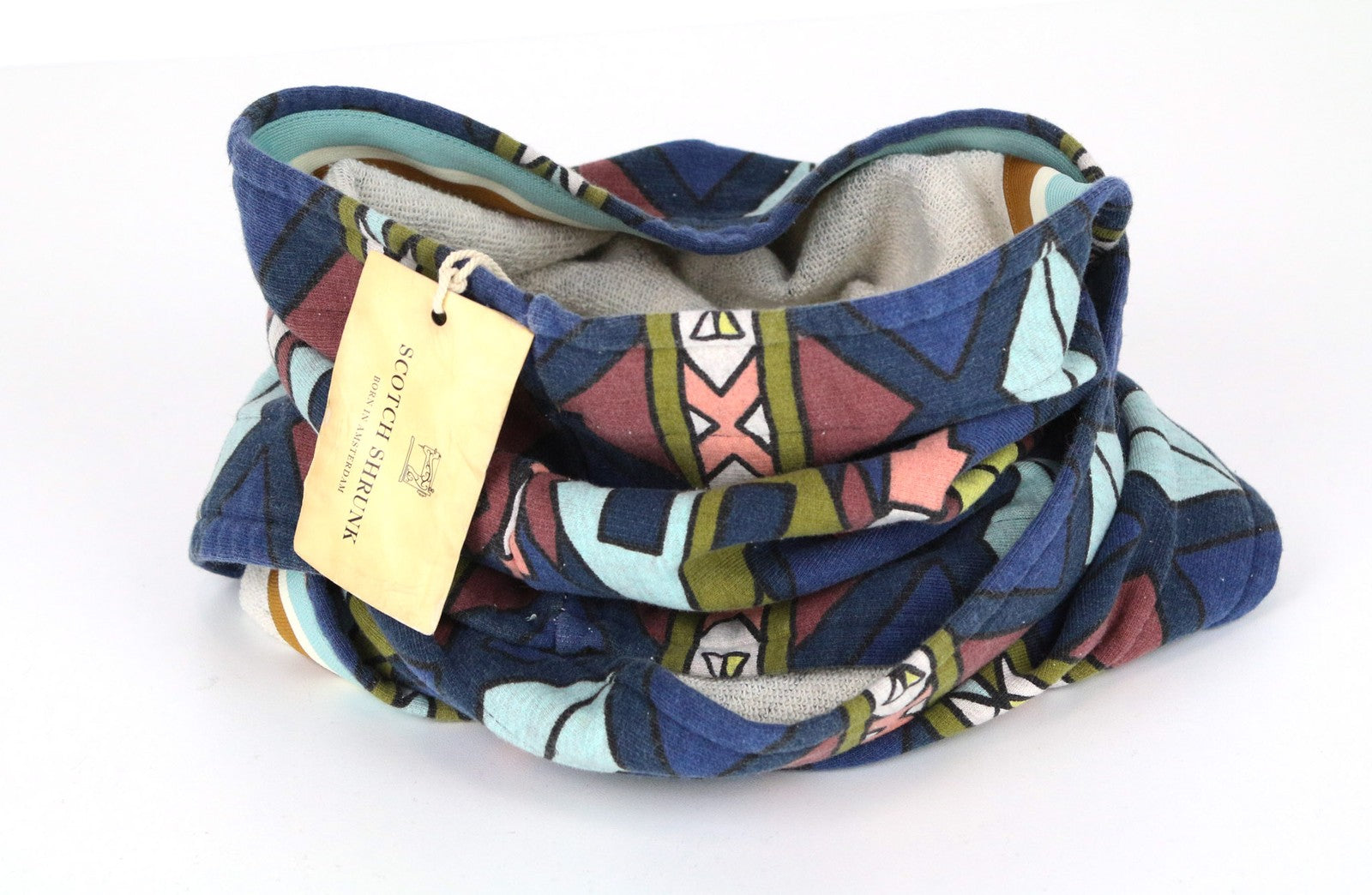 SCOTCH SHRUNK berniukiškas mėlynas medvilninis apvalus raštuotas šalikas OS 