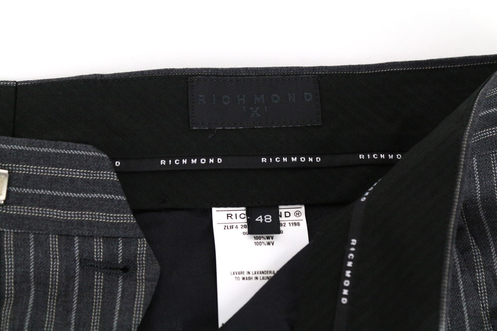 RICHMOND vyriškos 48 pilkos dryžuotos vilnonės oficialios kelnės, suknelės stilius