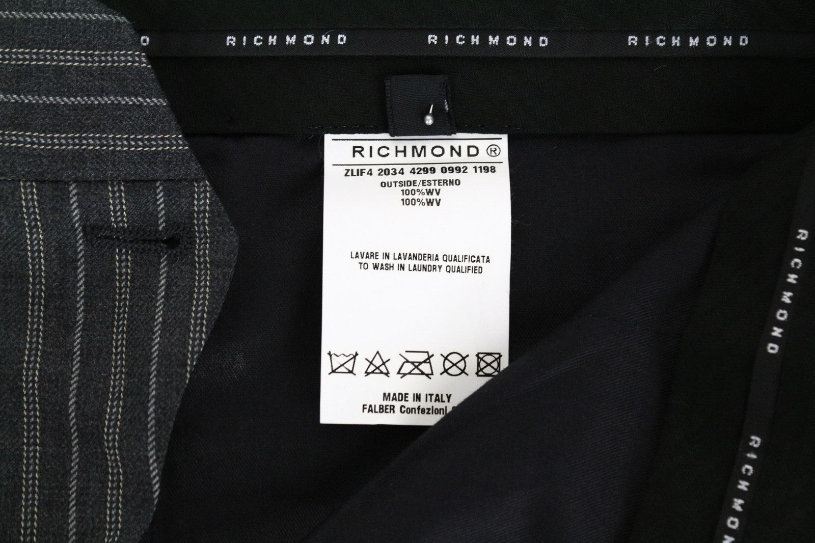 RICHMOND vyriškos 48 pilkos dryžuotos vilnonės oficialios kelnės, suknelės stilius