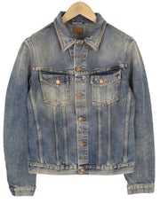 NUDIE JEANS Billy Men Jacket M Shimmering Indigo Button-Up Washed Distress Blue