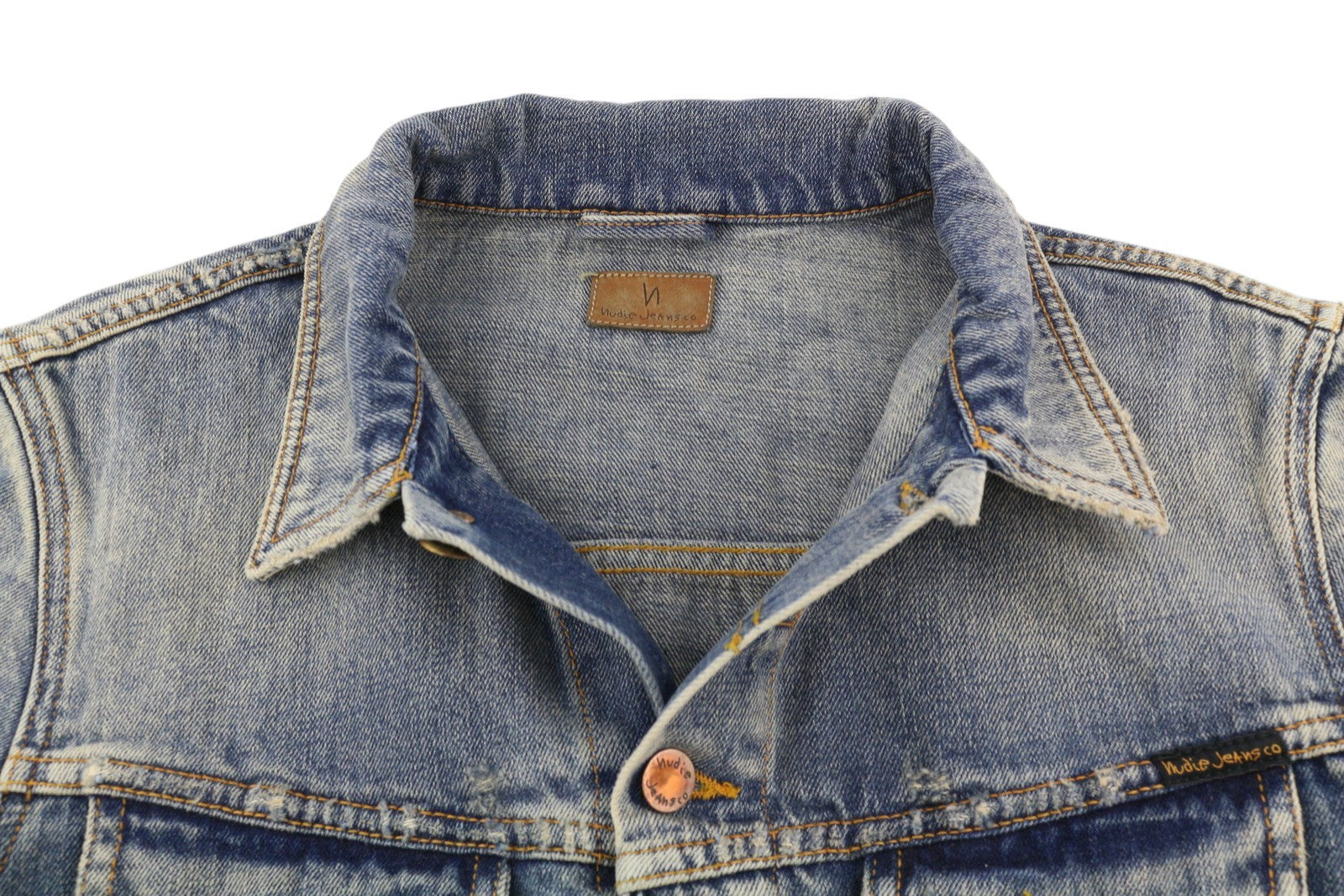 NUDIE JEANS Billy Men Jacket M Shimmering Indigo Button-Up Washed Distress Blue