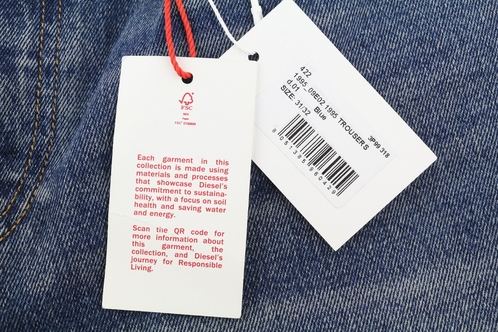 DIESEL 1995 09E02 vyriški džinsai W31/L32 mėlyni, plėšyti, ploni, tiesūs, RRP 375 USD 