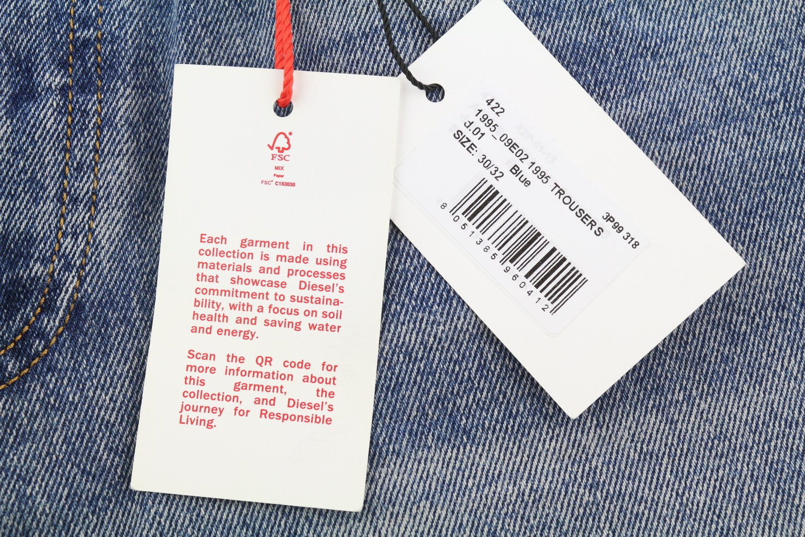 DIESEL 1995 09E02 vyriški džinsai W30/L32 mėlyni, plėšyti, ploni, tiesūs, RRP 375 USD 