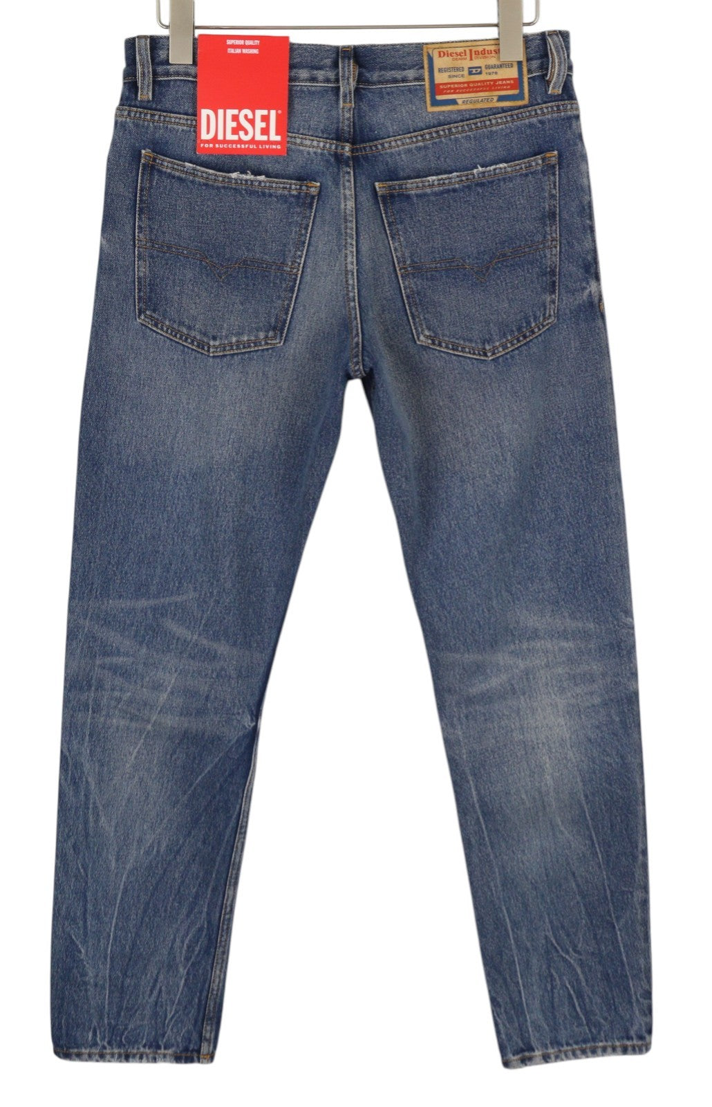 DIESEL 1995 09E02 vyriški džinsai W29/L32 mėlyni, plėšyti, ploni, tiesūs, RRP 375 USD 