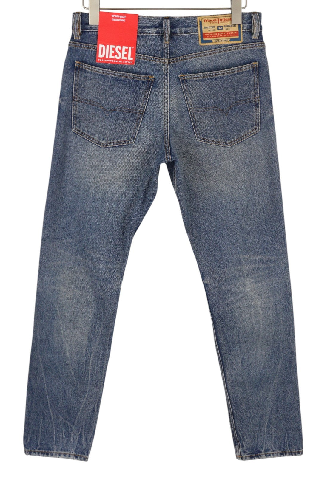 DIESEL 1995 09E02 vyriški džinsai W32/L34 mėlyni, plėšyti, ploni, tiesūs, RRP 375 USD