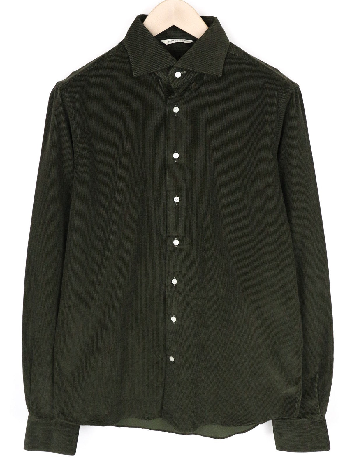 SUITSUPPLY vyriški marškinėliai ~S žali grynos medvilnės velveto ypač ploni ilgomis rankovėmis 