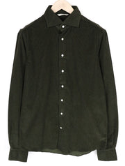 SUITSUPPLY vyriški marškinėliai ~S žali grynos medvilnės velveto ypač ploni ilgomis rankovėmis 