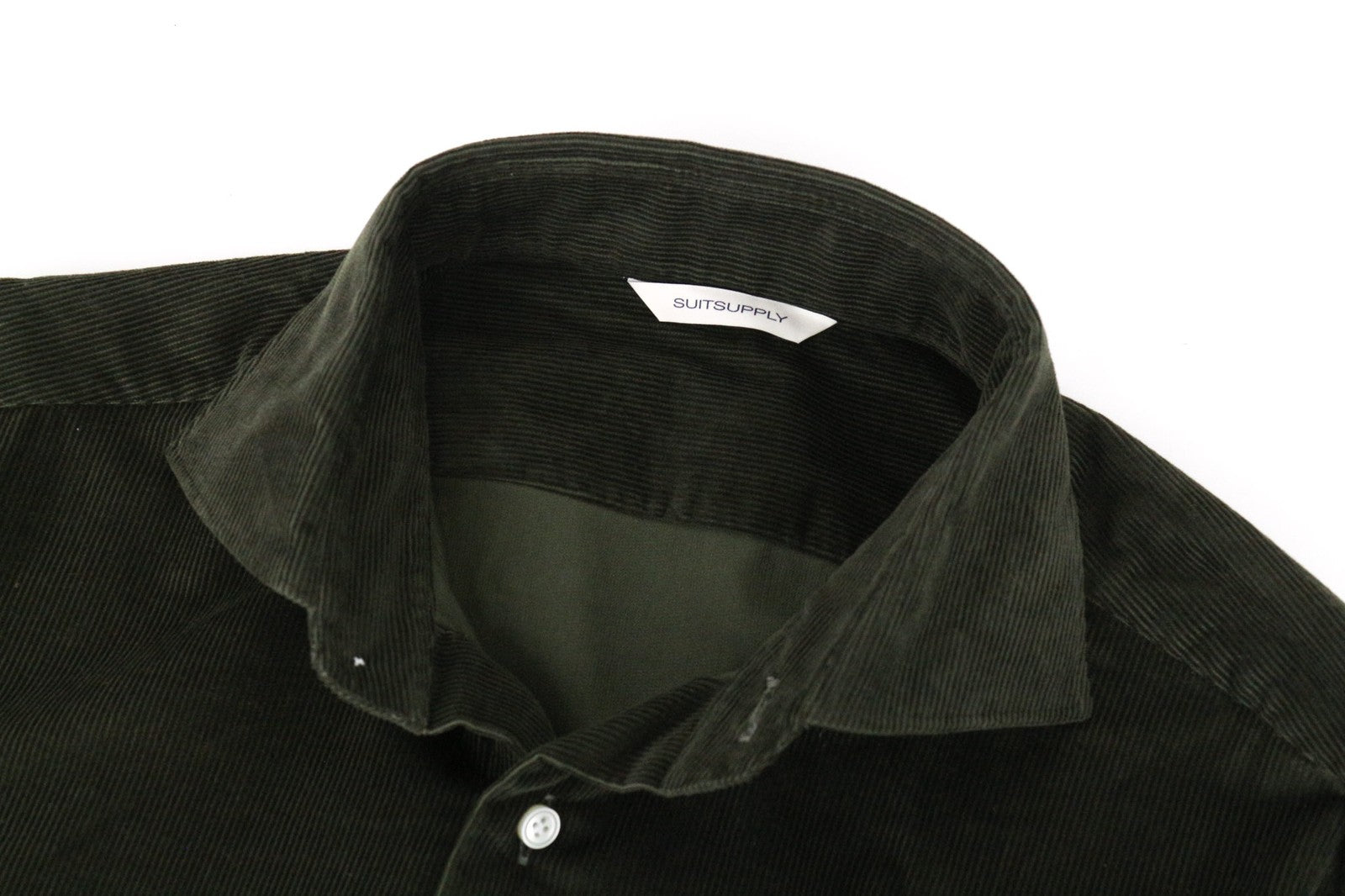 SUITSUPPLY vyriški marškinėliai ~S žali grynos medvilnės velveto ypač ploni ilgomis rankovėmis 