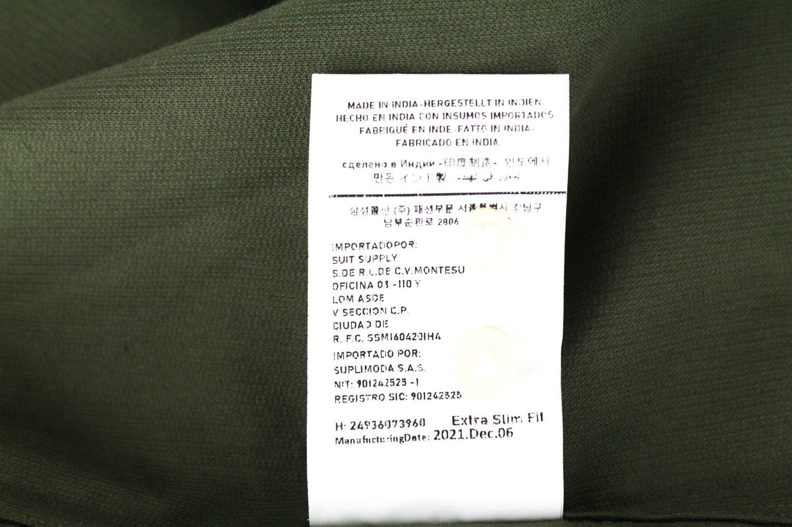 SUITSUPPLY vyriški marškinėliai ~S žali grynos medvilnės velveto ypač ploni ilgomis rankovėmis 