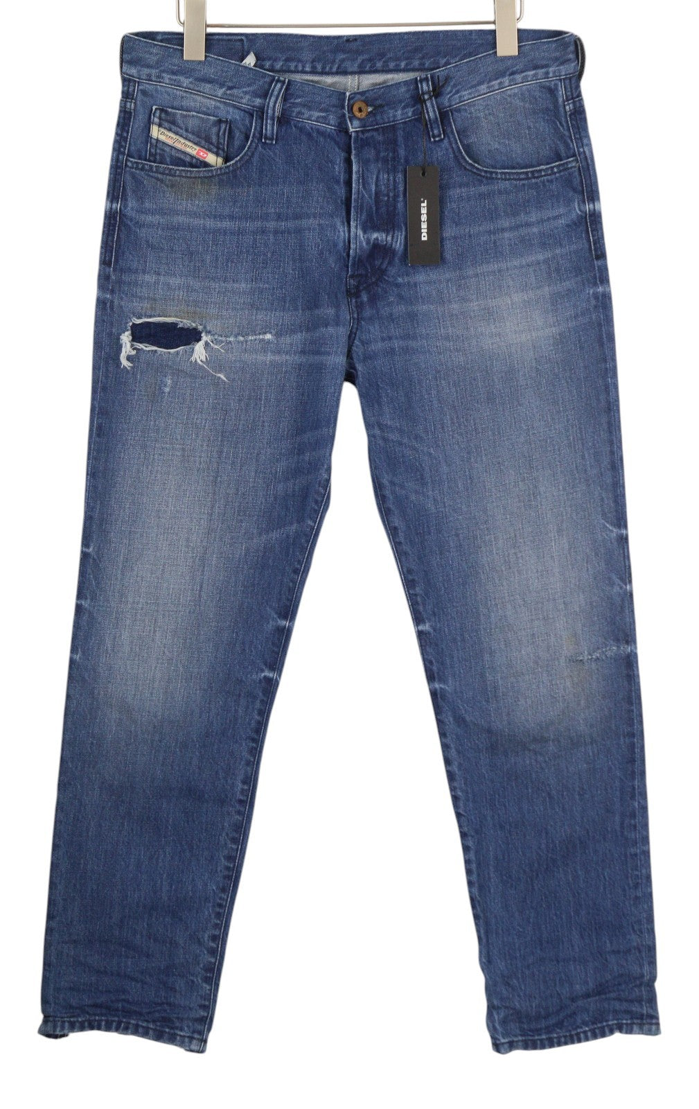 DIESEL Mharky 080AH Men Jeans W34 Blue Ripped Distress Ankle Length Regular