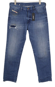 DIESEL Mharky 080AH Men Jeans W34 Blue Ripped Distress Ankle Length Regular