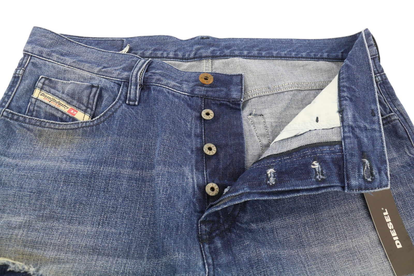 DIESEL Mharky 080AH Men Jeans W34 Blue Ripped Distress Ankle Length Regular