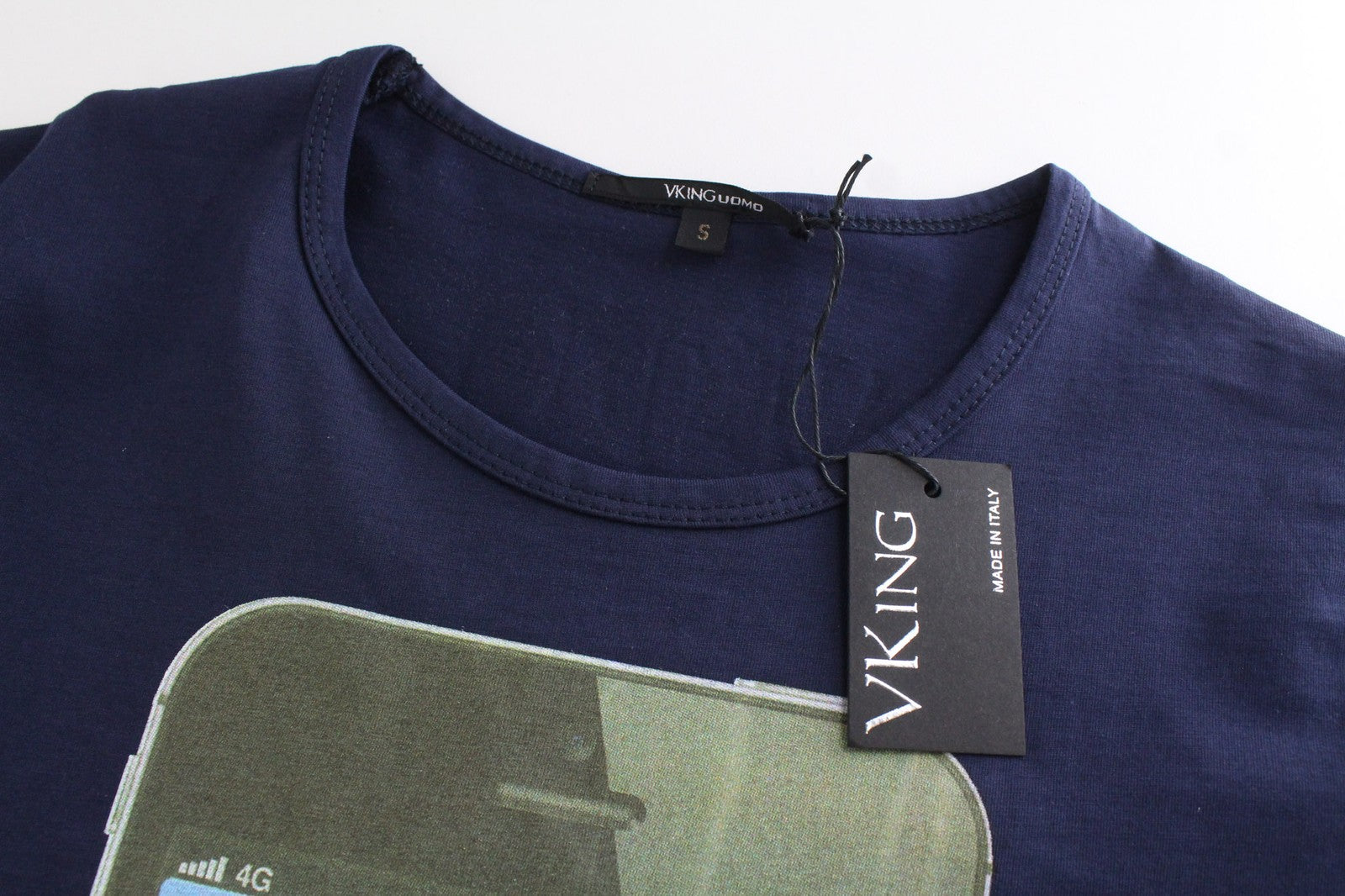 VKING vyriški marškinėliai S dydžio, grynos medvilnės džersio, mėlyni, su grafiniu logotipu ir apvalia kaklo iškirpte 
