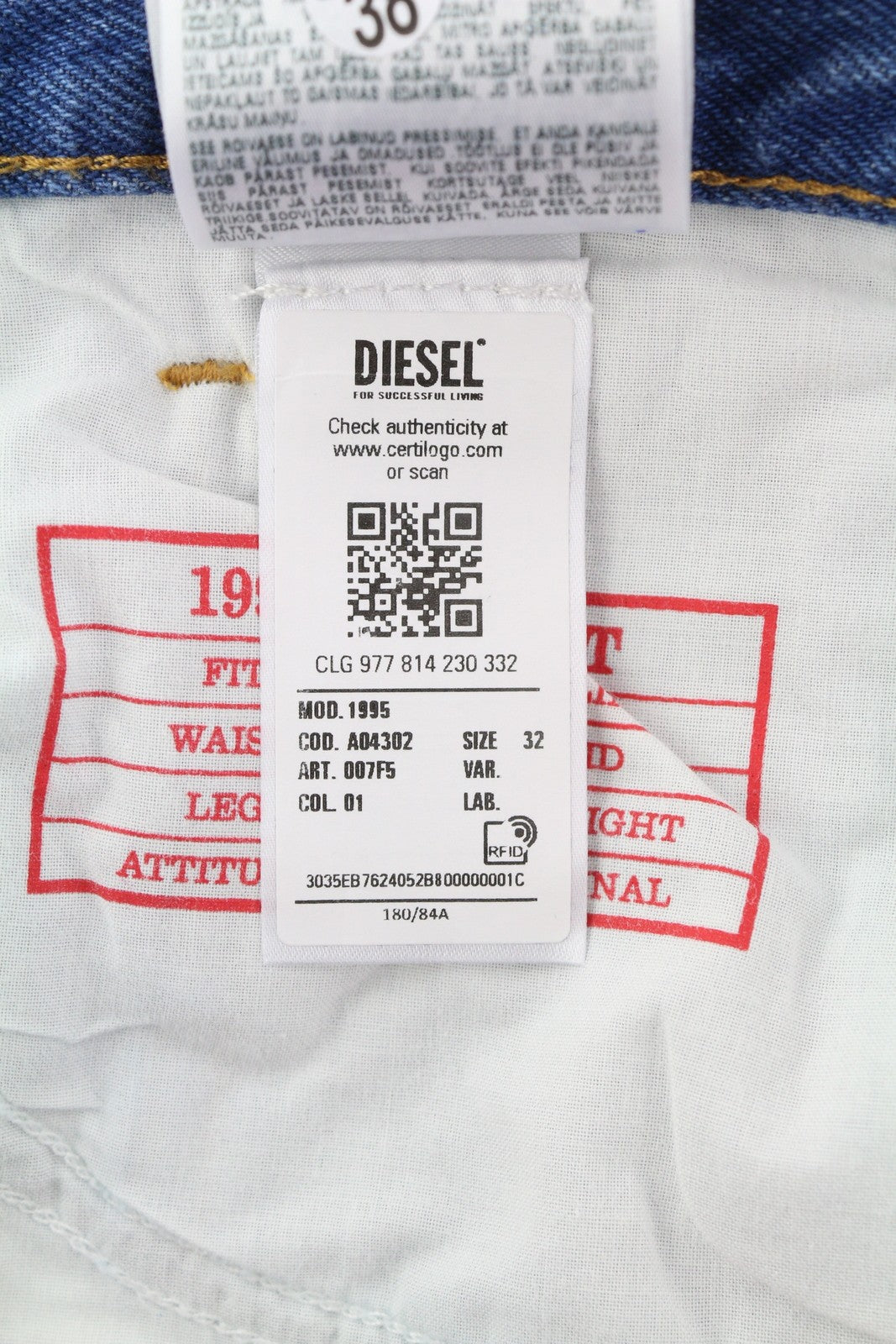 DIESEL 1995 007F5 vyriški džinsai W32/L30 Slim Fit tiesaus kirpimo su logotipu ir RMK 250 € 