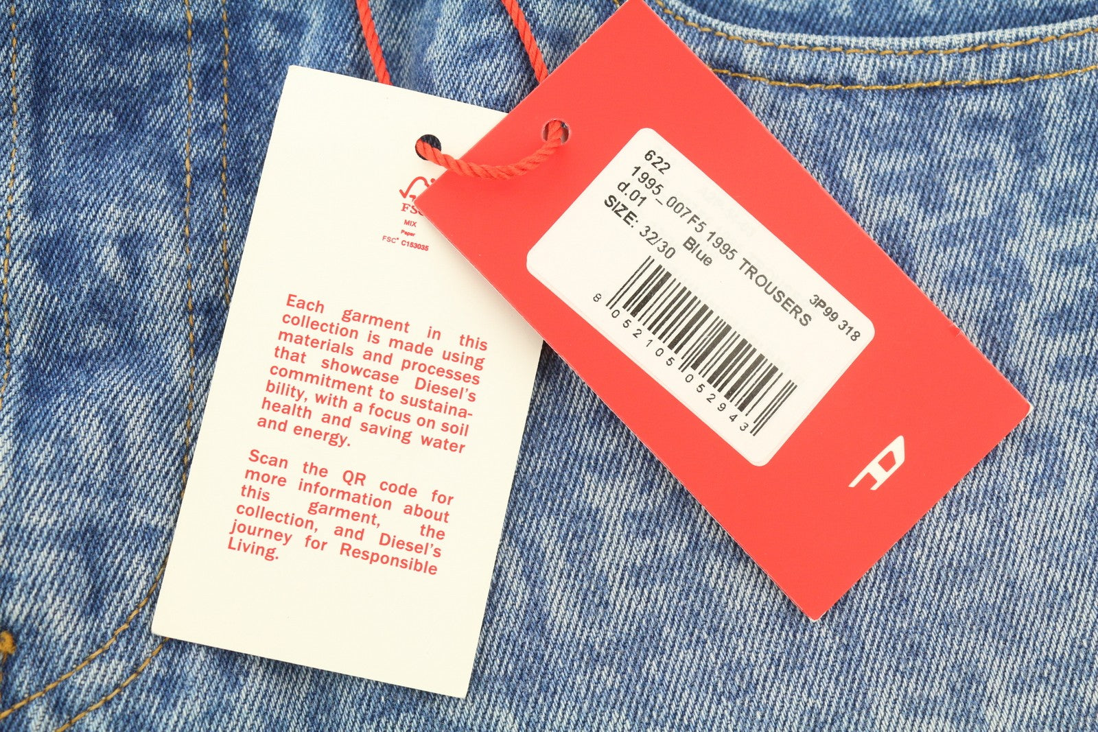 DIESEL 1995 007F5 vyriški džinsai W32/L30 Slim Fit tiesaus kirpimo su logotipu ir RMK 250 € 