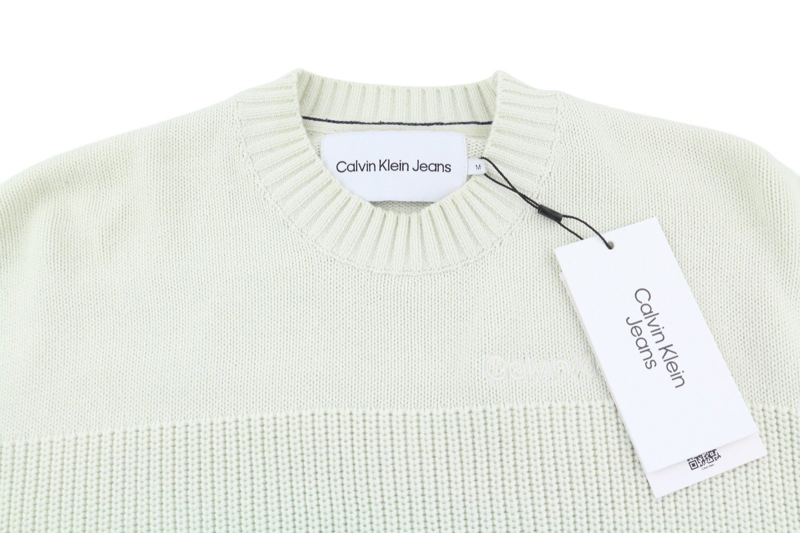CALVIN KLEIN Stitch Blocking vyriškas megztinis M su baltu dryžuotu megztiniu užsegimu 